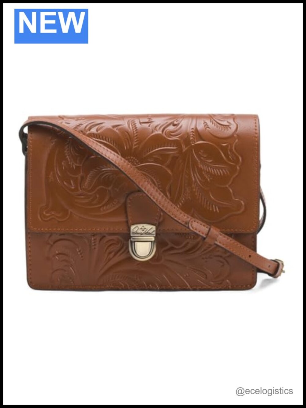 Genuine Tooled Leather Crossbody Bag, Multi Compartment Purse with Adjustable